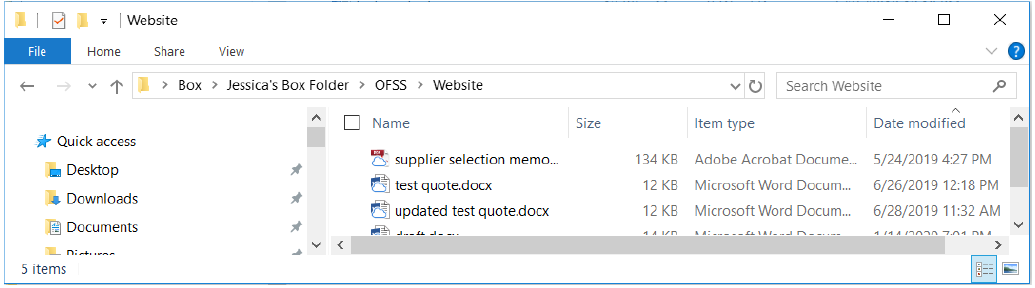 Example of location of list of files