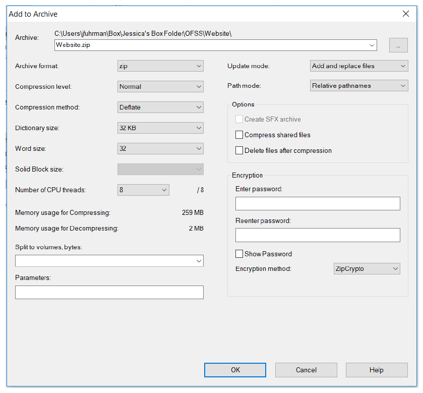 Example of file archive screen